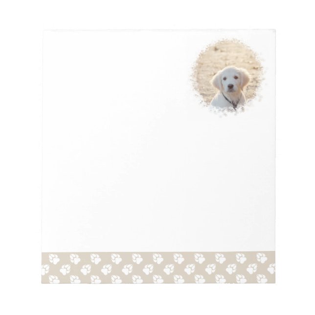 Custom Pet Photo Template & White Paws On Beige Notepad (Front)