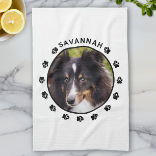 Custom Pet Photo Template With Paws & Text Kitchen Towel