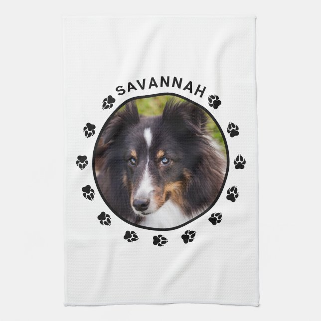 Custom Pet Photo Template With Paws & Text Kitchen Towel (Vertical)