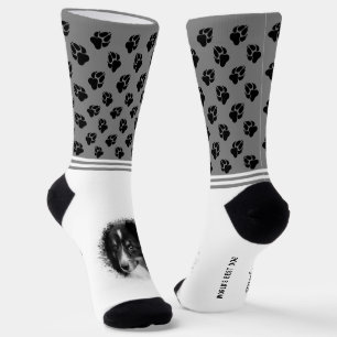 Custom Pet Photo Templates And Black Paws On Grey Socks
