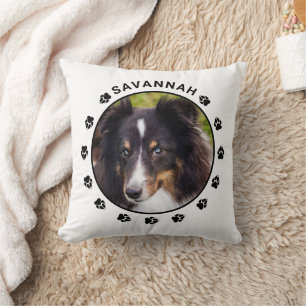 Custom Pet Photo Templates With Paws & Text Throw Pillow