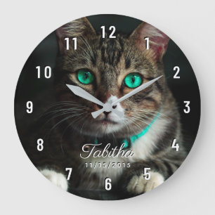 Custom Pet Photo White Numbers Large Clock