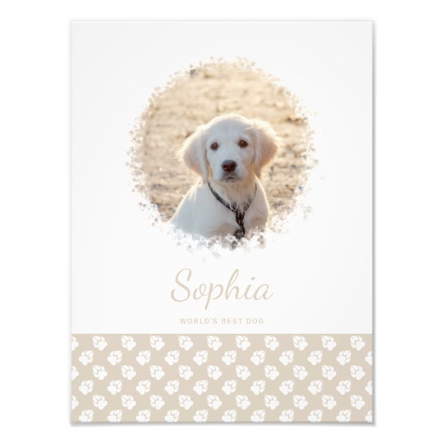 Custom Pet Photo & White Paws On Beige & Your Text (Front)