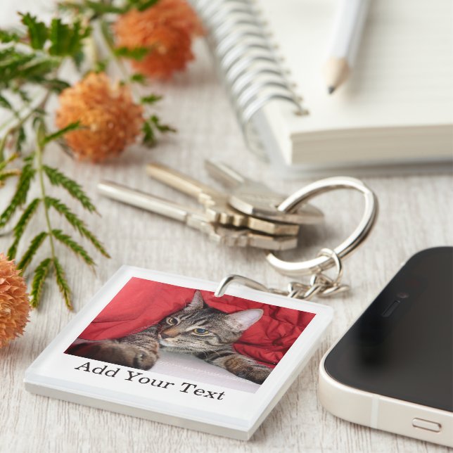 Custom Pet Photo With Funny Text Personalized Cat Keychain (Front Right)