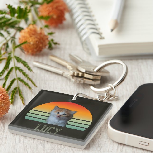 Custom Pet Photo With Name Cat Personalized Gift  Keychain (Front Right)