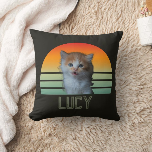 Custom Pet Photo With Name Cat Personalized Gift Throw Pillow (Blanket)