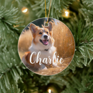 Custom Pet Photo with Name Ceramic Ornament