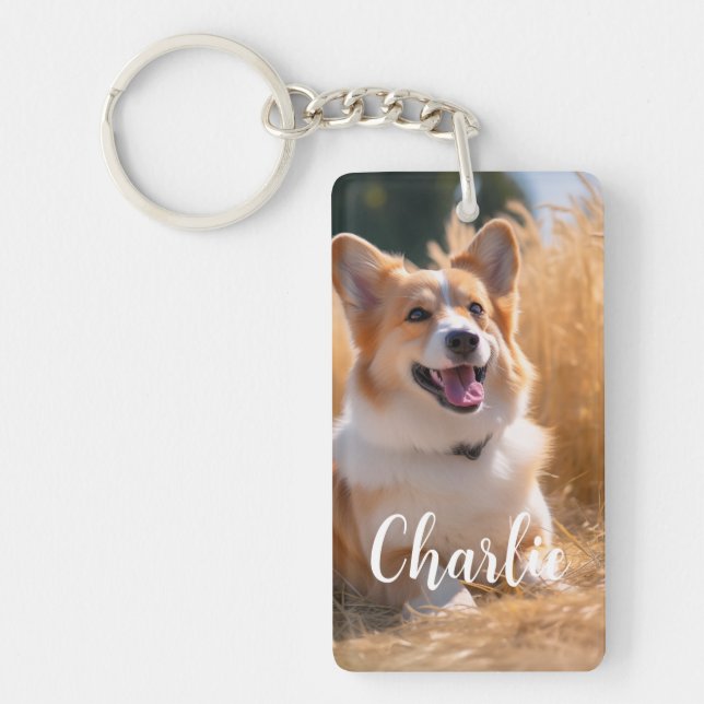 Custom Pet Photo with Name Keychain (Front)