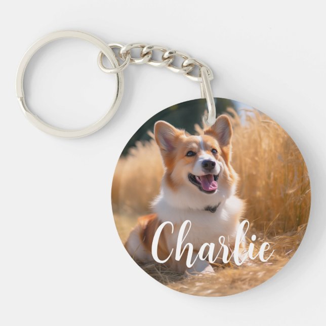 Custom Pet Photo with Name Keychain (Front)