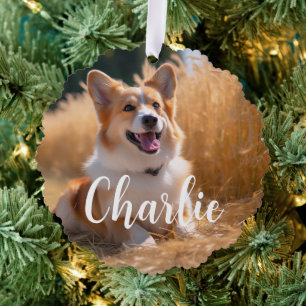 Custom Pet Photo with Name Ornament Card