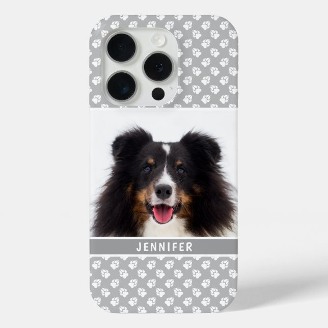 Custom Pet Photo With White Paws On Grey & Name Case-Mate iPhone Case (Back)