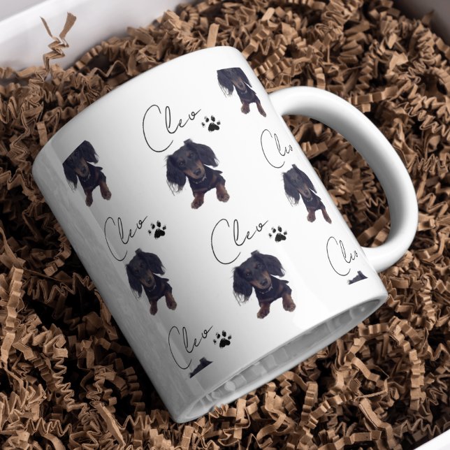 Custom Pet Portrait and Script Name Pet Lover Two-Tone Coffee Mug (Customize this coffee mug with your pet! )