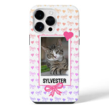 Custom Pet Portrait Cute Pink Ribbon Heart Photo