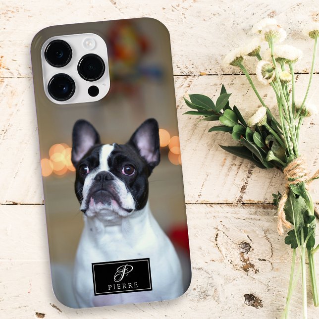 Custom Pet Portrait Elegant Monogram Name Photo Case-Mate iPhone Case (Creator Uploaded)