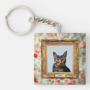 Custom Pet Portrait Key Holder – Cat in a Frame Keychain