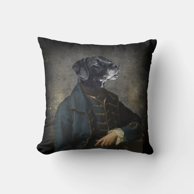Custom Pet Portrait Painting Admiral Doggo Throw Pillow (Front)