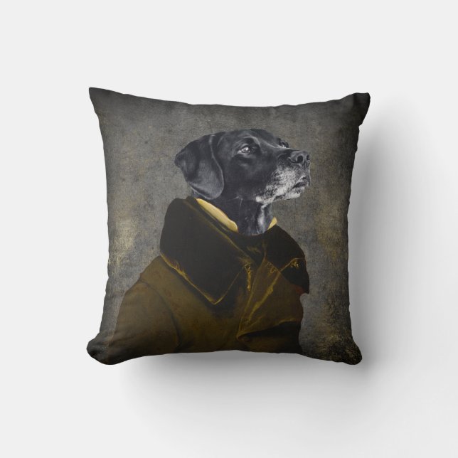 Custom Pet Portrait Painting Distinguished Man Throw Pillow (Front)