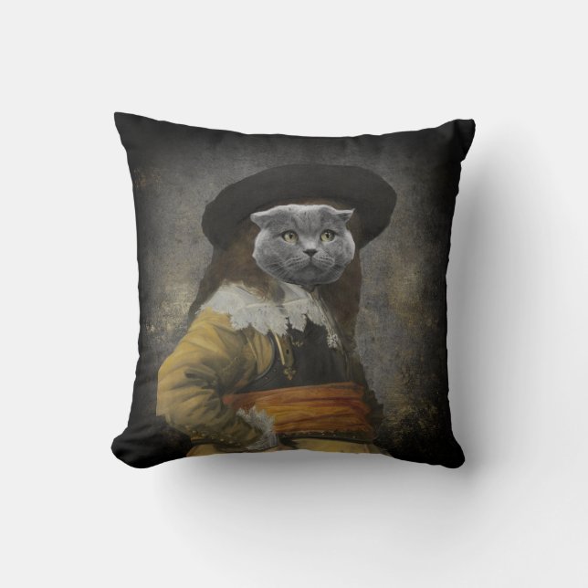 Custom Pet Portrait Painting Fancy Antique Man Throw Pillow (Front)