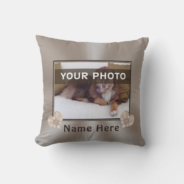 Custom Pet Portrait Pillow, Your PHOTO and NAME Throw Pillow (Front)