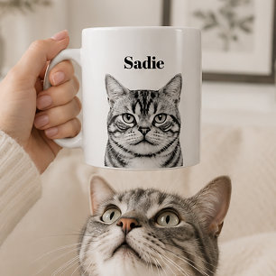 Custom Pet Portrait Upload B&W Photo + Text Coffee Mug