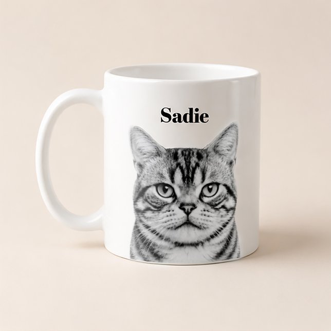 Custom Pet Portrait | Upload Photo + Text B&W  Coffee Mug (Creator Uploaded)