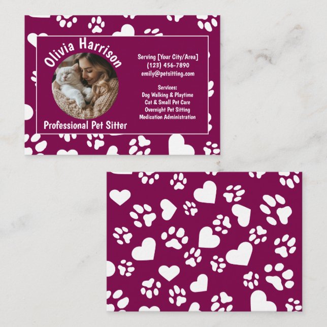 Custom Pet Sitter Business Card – Garnet Red  (Front/Back)