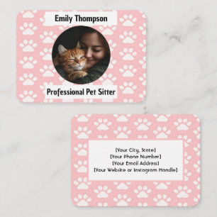Custom Pet Sitter Business Card – Pink Paw Print 