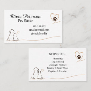 Custom Pet Sitter With Cute Dog & Cat Design Business Card