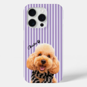 Custom Pet Striped Phone With Pet Photo and Name   iPhone 15 Pro Case