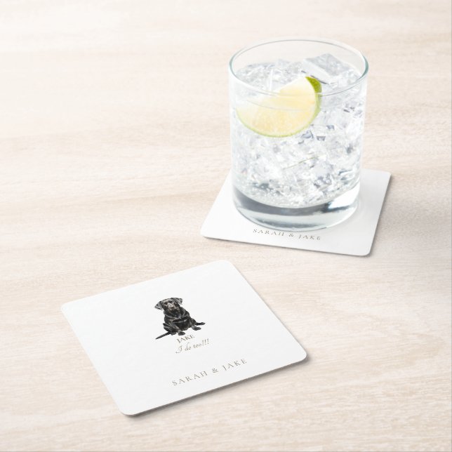 Custom Pet Wedding Napkins Black Lab Square Paper Coaster (Insitu)
