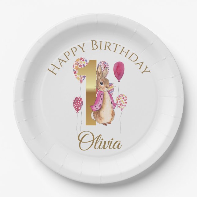 Custom Peter the Rabbit 1st Birthday Paper Plate (Front)