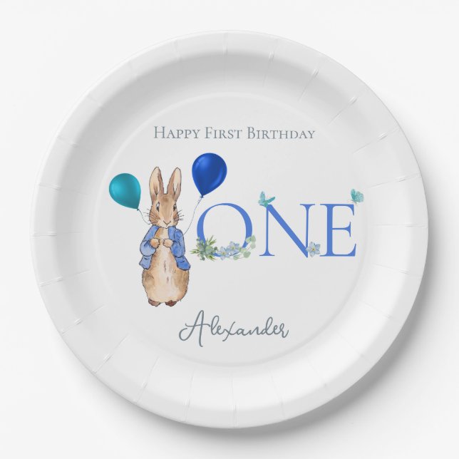 Custom Peter the rabbit 1st Birthday Paper Plate (Front)