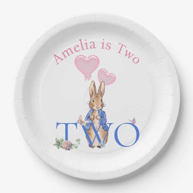 Custom Peter the rabbit balloons 2nd Birthday Paper Plate (Front)