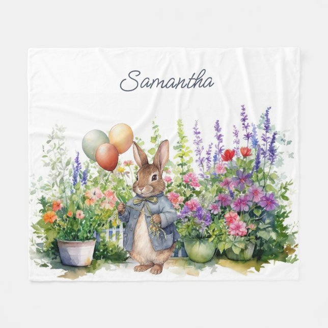 Custom Peter the rabbit balloons garden Fleece Blanket (Front (Horizontal))