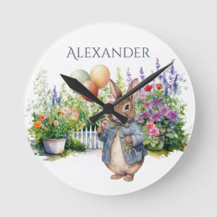 Custom Peter the rabbit balloons garden Round Clock