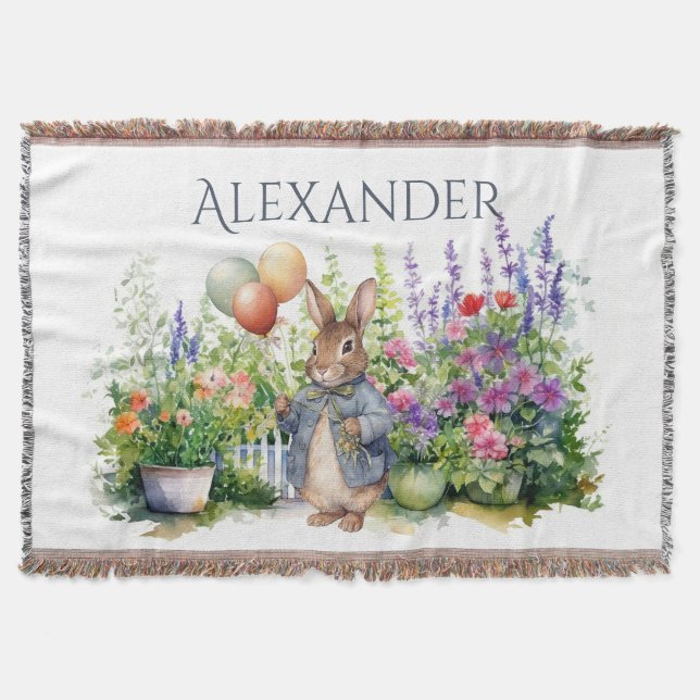 Custom Peter the rabbit balloons garden Throw Blanket (Front)