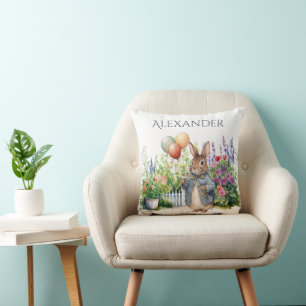 Custom Peter the rabbit balloons garden Throw Pillow