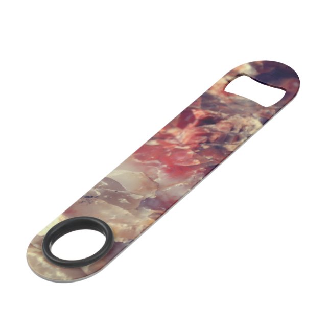 Custom Petrified Wood w Quartz- Bottle Opener Bar Key (Back Angled)