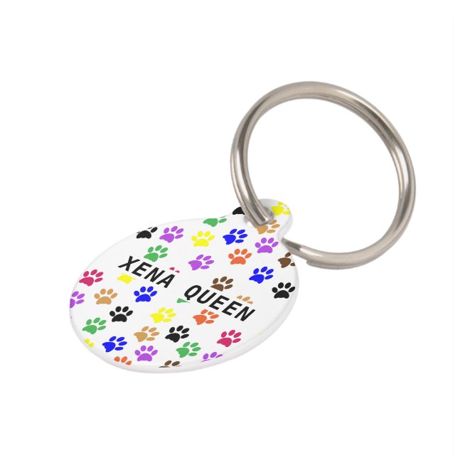 Custom Pet's Name Colourful Paw Prints Pet Tag (Side)