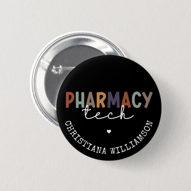 Custom Pharmacy Tech Retro Pharmacy Technician 2 Inch Round Button (Front & Back)