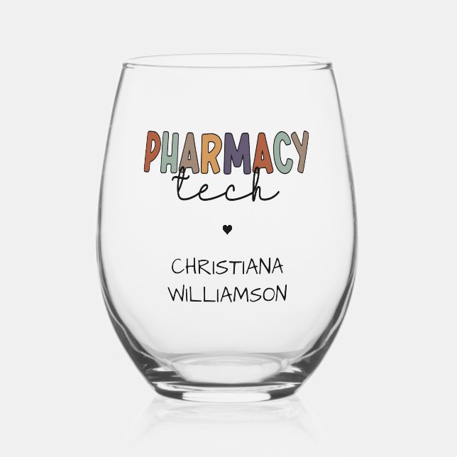 Custom Pharmacy Tech Retro Pharmacy Technician Stemless Wine Glass (Front)