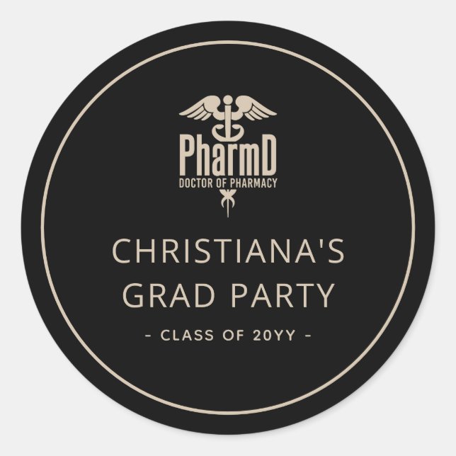 Custom PharmD Doctor of Pharmacy Graduation Party Classic Round Sticker (Front)