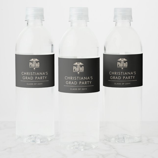 Custom PharmD Doctor of Pharmacy Graduation Party Water Bottle Label (Bottles)