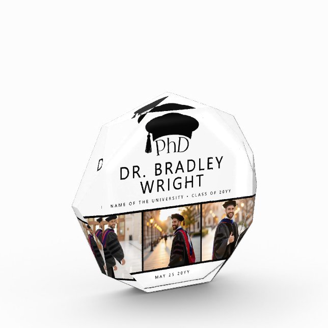 Custom PhD Doctoral Grad Hat Doctoral Graduation Photo Block (Left)