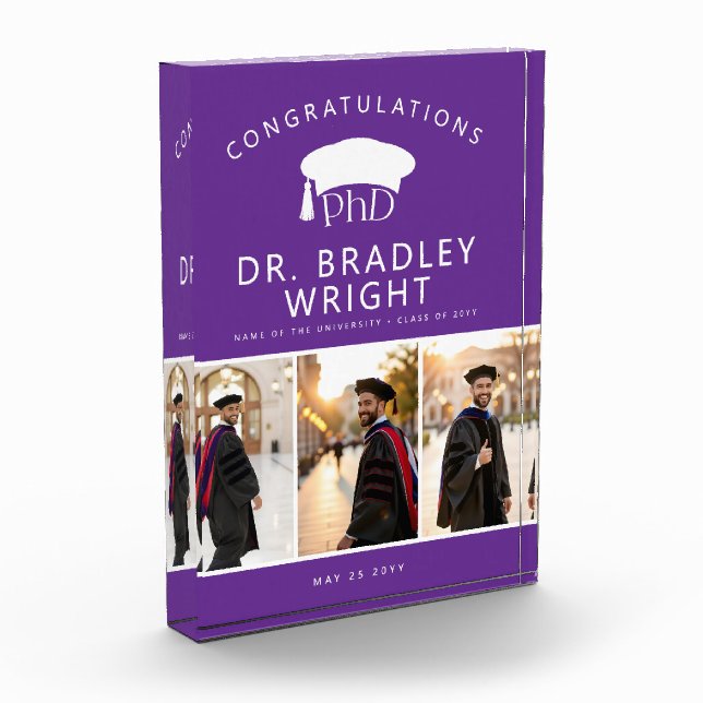 Custom PhD Doctoral Grad Hat Doctoral Graduation Photo Block (Left)