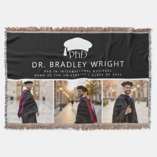 Custom PhD Doctoral Grad Hat Doctoral Graduation Throw Blanket
