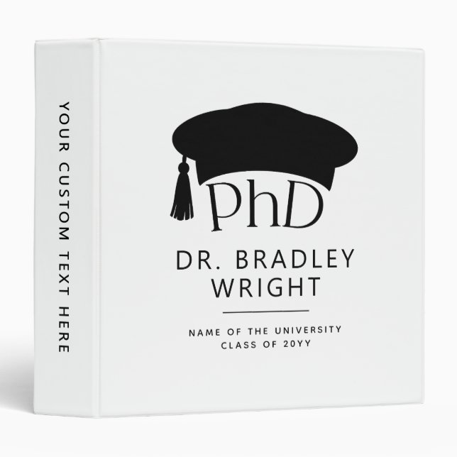 Custom PhD Doctoral Hat Doctoral Degree Graduation Binder (Front/Spine)