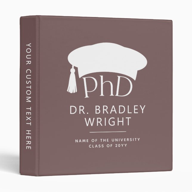 Custom PhD Doctoral Hat Doctoral Degree Graduation Binder (Front/Spine)
