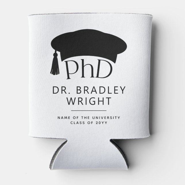 Custom PhD Doctoral Hat Doctoral Degree Graduation Can Cooler (Front)
