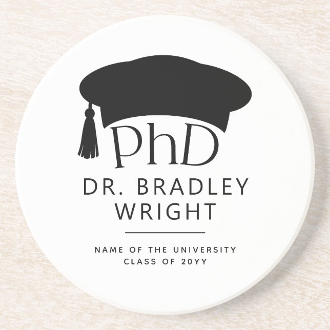 Custom PhD Doctoral Hat Doctoral Degree Graduation Coaster (Front)